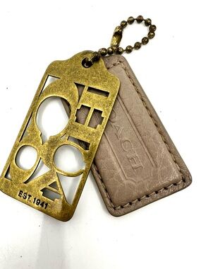 2pc Coach Legacy brass & leather hangtags
